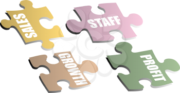 Royalty Free Clipart Image of Jigsaw Pieces With Business Words on Them