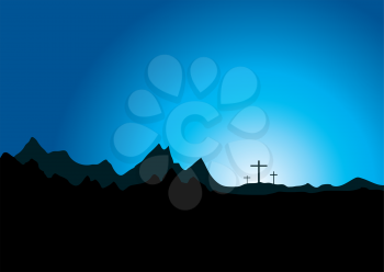 Royalty Free Clipart Image of Crosses in the Distance