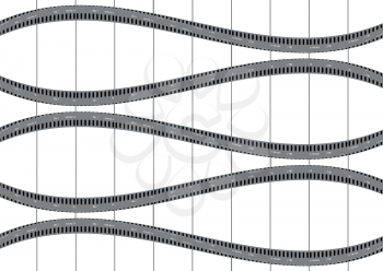Royalty Free Clipart Image of Warped Filmstrips on a Striped Background
