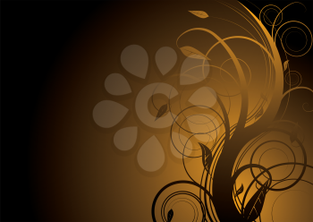 Royalty Free Clipart Image of a Brown Background With a Flourish on the Right
