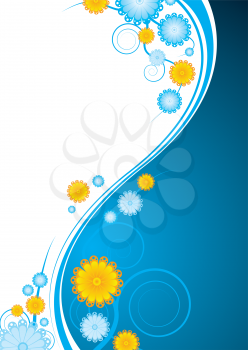 Royalty Free Clipart Image of a Blue and White Background With a Floral Band