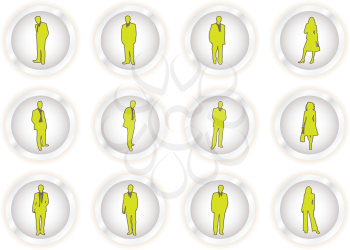 Royalty Free Clipart Image of Buttons With Green People