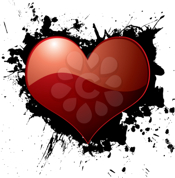 Royalty Free Clipart Image of a Heart on an Ink Blot