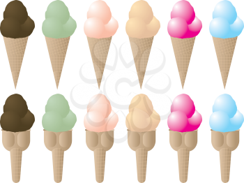 Royalty Free Clipart Image of a Set of Ice Cream Cones