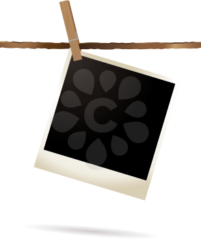 Royalty Free Clipart Image of a Polaroid Hanging on a Line