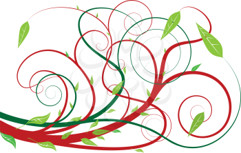 Royalty Free Clipart Image of a Red and Green Branch With Leafy Vines