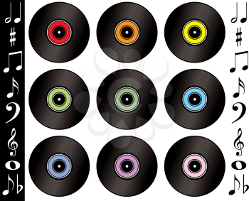 Royalty Free Clipart Image of a Collection of Albums and Notes