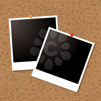 Royalty Free Clipart Image of Polaroids on a Cork Board
