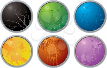 Royalty Free Clipart Image of Six Coloured Buttons