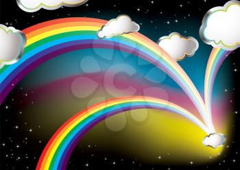 Royalty Free Clipart Image of a Rainbow and Cloud Background