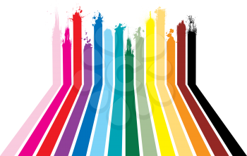 Royalty Free Clipart Image of Colourful Bands With Spatters at the Tips