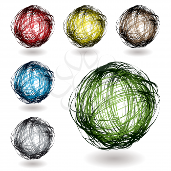 Royalty Free Clipart Image of a Set of Scribble Balls