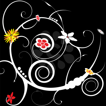 Royalty Free Clipart Image of a Floral Scroll on Black