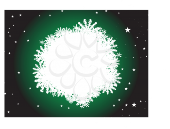 Royalty Free Clipart Image of a Snowflake Design on a Starry Background