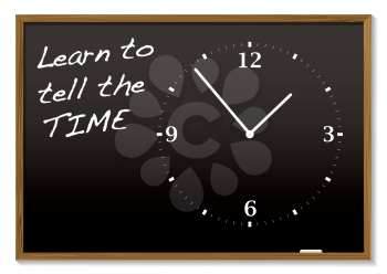 Royalty Free Clipart Image of a Chalkboard With a Lesson on Time