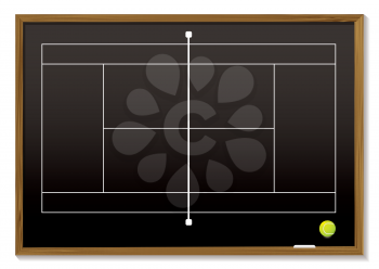 Royalty Free Clipart Image of a Tennis Court Outline on a Blackboard