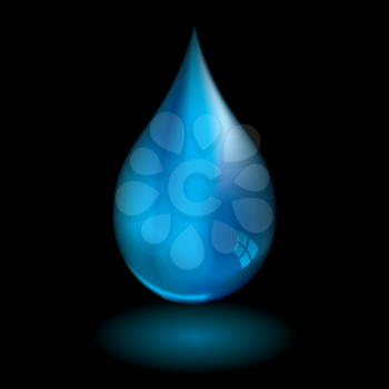 Royalty Free Clipart Image of a Single Water Drop on Black