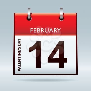 Red top calendar icon for valentines day on 14th February