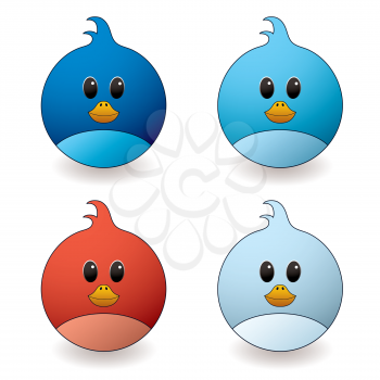 cartoon style twit bird with red and blue colour variations