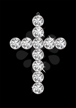 Silver diamond cross relgious pendant with black background