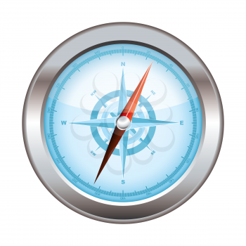 Blue icon symbol for a compass with silver dial