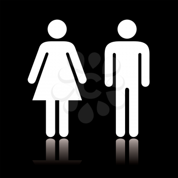 Simple black and white toilet symbol with reflection