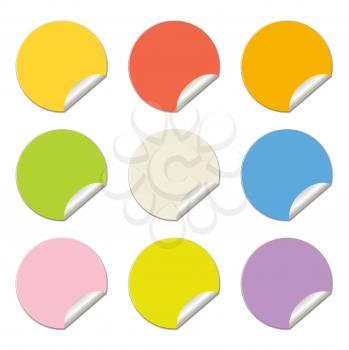 Royalty Free Clipart Image of a Set of Stickers With the Corner Peeled Back