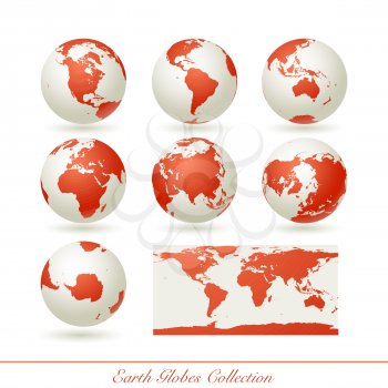 Collection of earth globes isolated on white.  illustration.