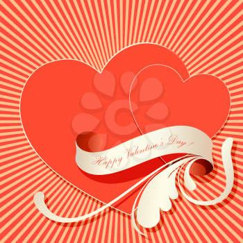 Valentine greeting card with two hearts.