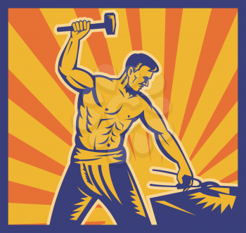 Royalty Free Clipart Image of a Blacksmith With a Hammer