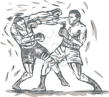 Royalty Free Clipart Image of a Sketch of a Boxing Match
