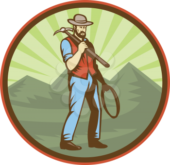 Royalty Free Clipart Image of a Miner With a Pickax