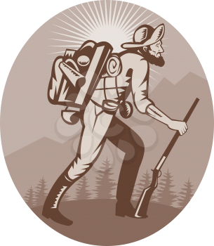 Royalty Free Clipart Image of a Prospector Hiking