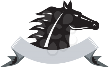 Royalty Free Clipart Image of a Silhouetted Horse With a Ribbon