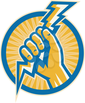 Royalty Free Clipart Image of a Hand Holding a Lightning Bolt