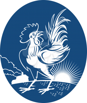 Royalty Free Clipart Image of a Rooster at Sunrise