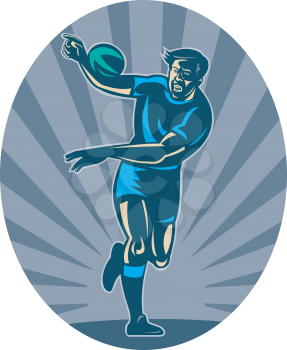 Royalty Free Clipart Image of a Rugby Player With the Ball