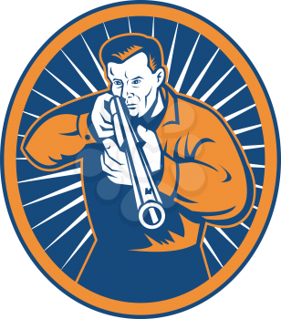 Royalty Free Clipart Image of a Guy Aiming a Rifle