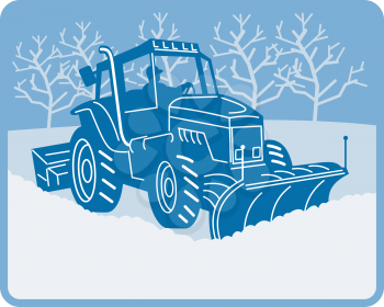 Royalty Free Clipart Image of a Snowplow on a Tractor