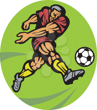 Royalty Free Clipart Image of a Soccer Player Kicking the Ball