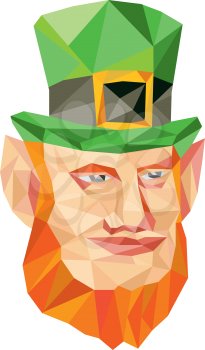 Low polygon style illustration of a leprechaun head set on isolated white background.