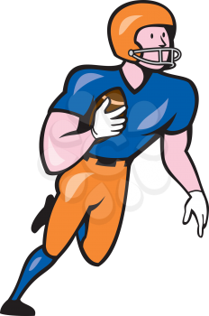 Illustration of an american football gridiron player holding ball rusher running rushing set inside on isolated white background done in cartoon style. 