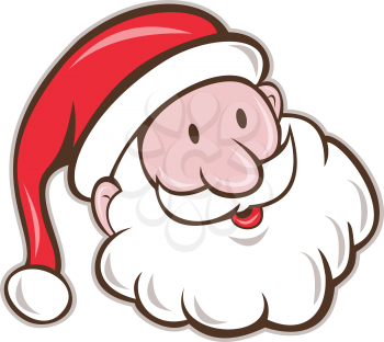 Illustration of santa claus saint nicholas father christmas head smiling set on isolated white background done in cartoon style. 