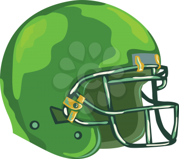 WPA style illustration of an american football green helmet headgear viewed from side set on isolated white background done in retro style. 