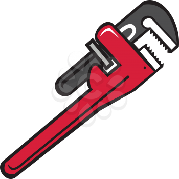 Illustration of a pipe wrench set on isolated white background done in retro style. 