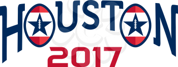 Illustration of the words Houston 2017 with stars and stripes set on isolated white background done in retro style. 