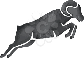 Watercolor style illustration of a silhouette of a ram goat jumping viewed from the side set on isolated background. 