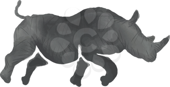 Watercolor style illustration of a silhouette of a rhinoceros running view from the side set on isolated white background. 