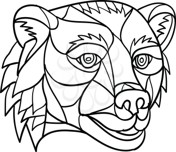 Low polygon mosaic style illustration of a grizzly bear or brown bear head on isolated background in black and white.