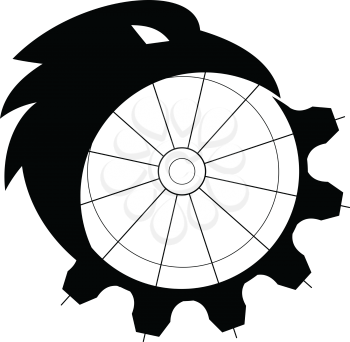 Retro icon style illustration of a silhouette of a crow, common raven or northern raven, a large all-black passerine bird, merging or morphing into a mechanical gear or cog on isolated background.